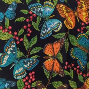 Rare Butterfly Print Cotton Fabric "Modern Curiosity" Retro Black 2 yards NWT